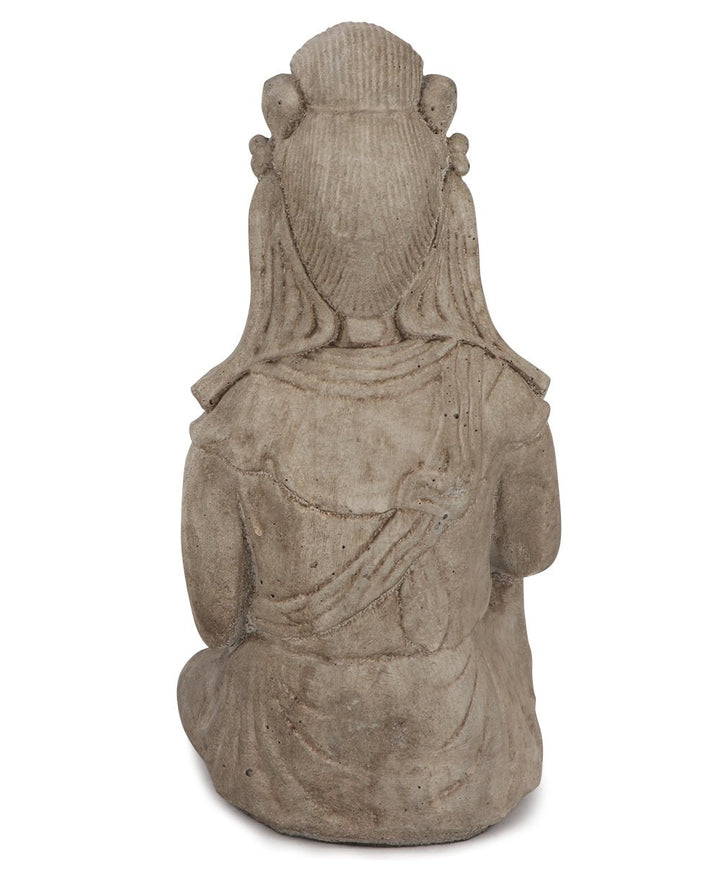 Distressed Finish Cast Stone Garden Kuan Yin Statue Made in the USA - Sculptures & Statues Brownstone