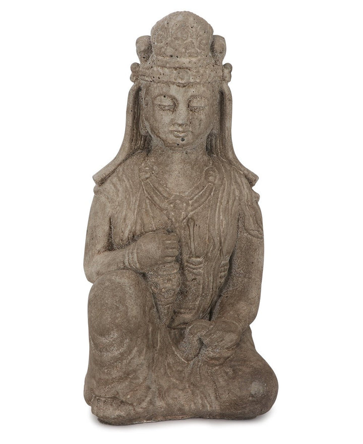 Distressed Finish Cast Stone Garden Kuan Yin Statue Made in the USA - Sculptures & Statues Brownstone
