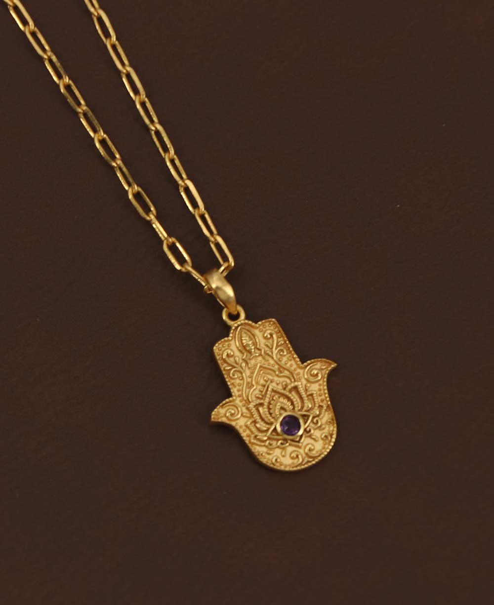 Divine Protection Hamsa Hand Necklace - Necklaces Amethyst