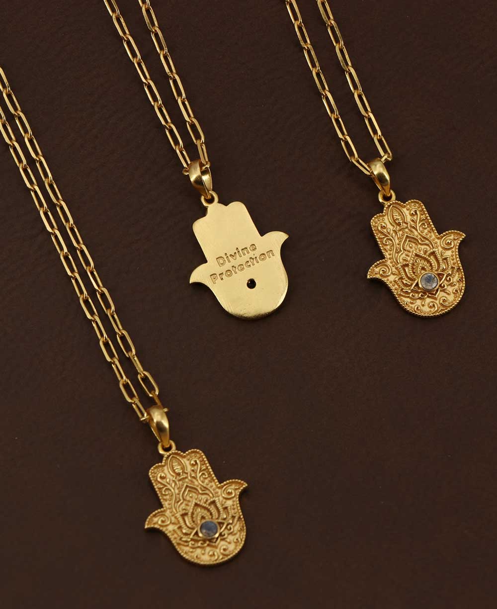 18K Gold Plated Brass Necklace with Hamsa Hand Pendant - Protective and Elegant Jewelry Amethyst