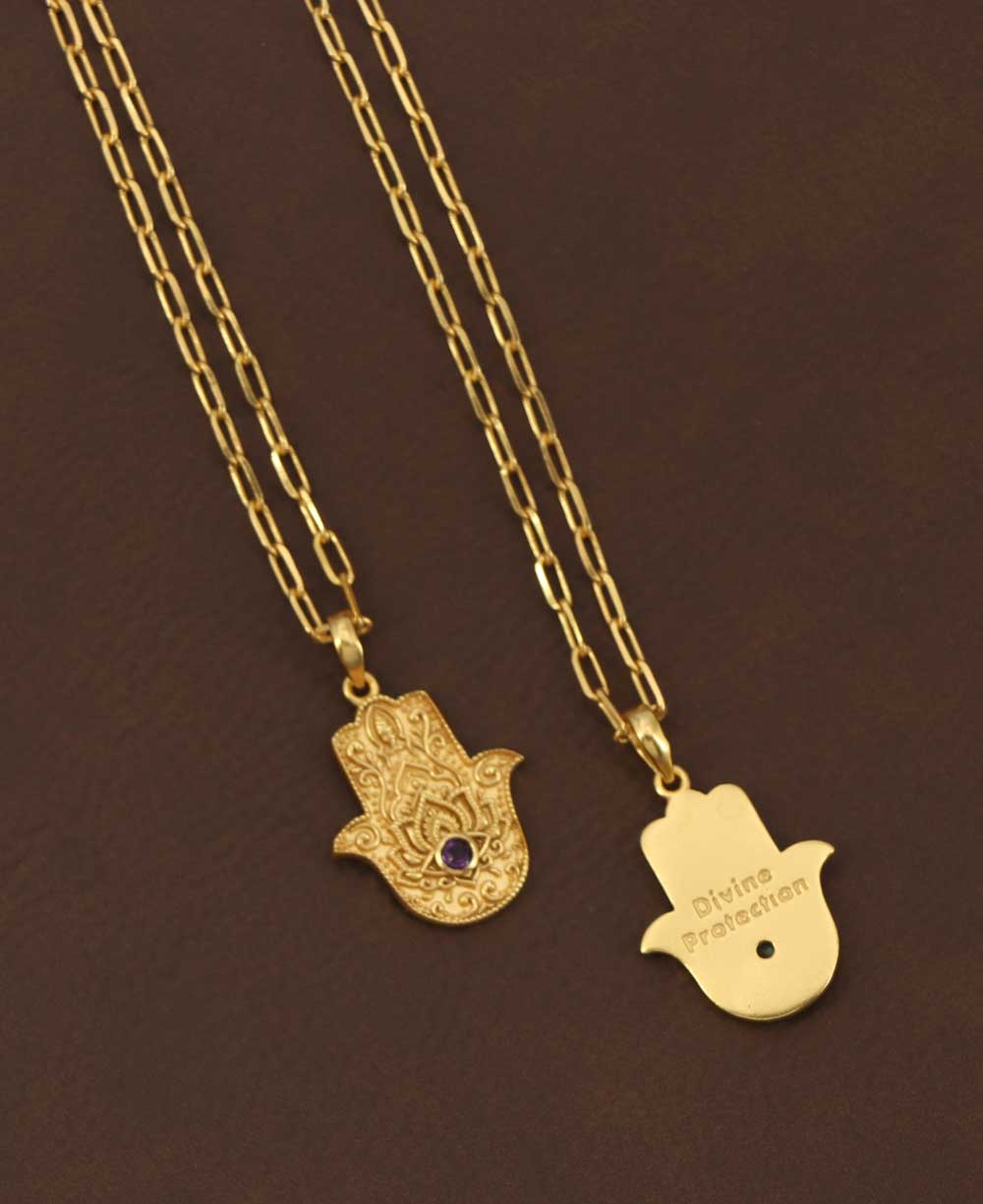 Divine Protection Hamsa Hand Necklace - Necklaces Amethyst