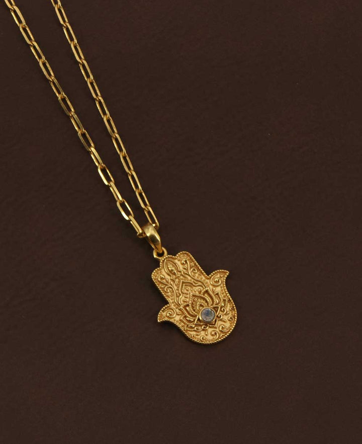 Divine Protection Hamsa Hand Necklace - Necklaces Moonstone
