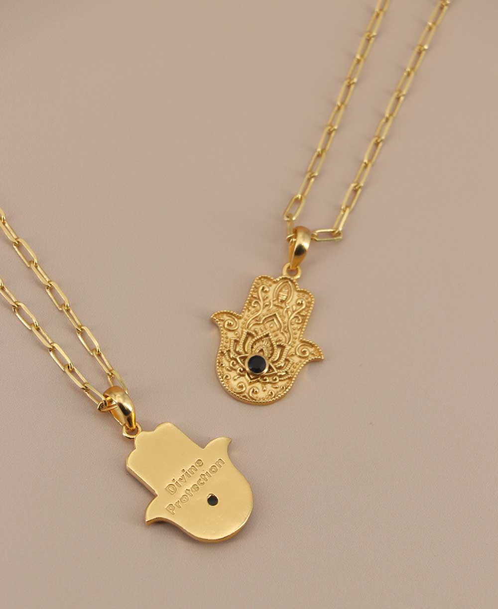 Divine Protection Hamsa Hand Necklace With Black Onyx Gemstone - Necklaces