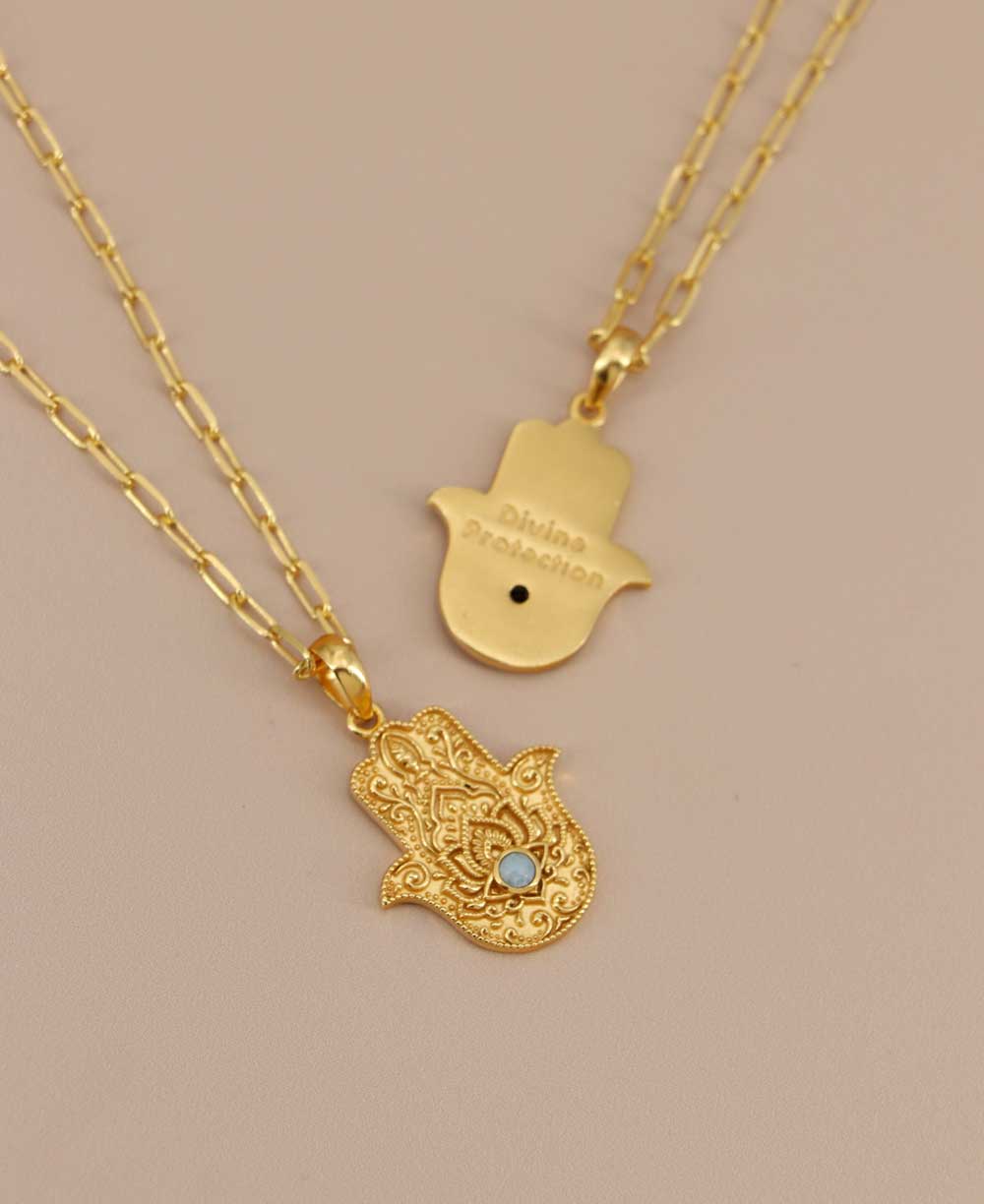 Divine Protection Hamsa Hand Necklace With Larimar Gemstone - Necklaces