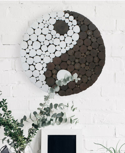 Dotted Yin Yang Wooden Zen Wall Hanging, 18 Inches -