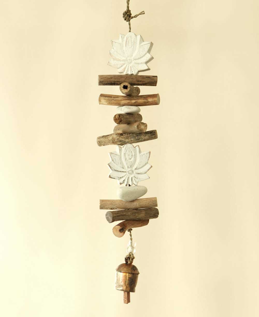 Double Lotus Wind Chime with Driftwood and Bell -