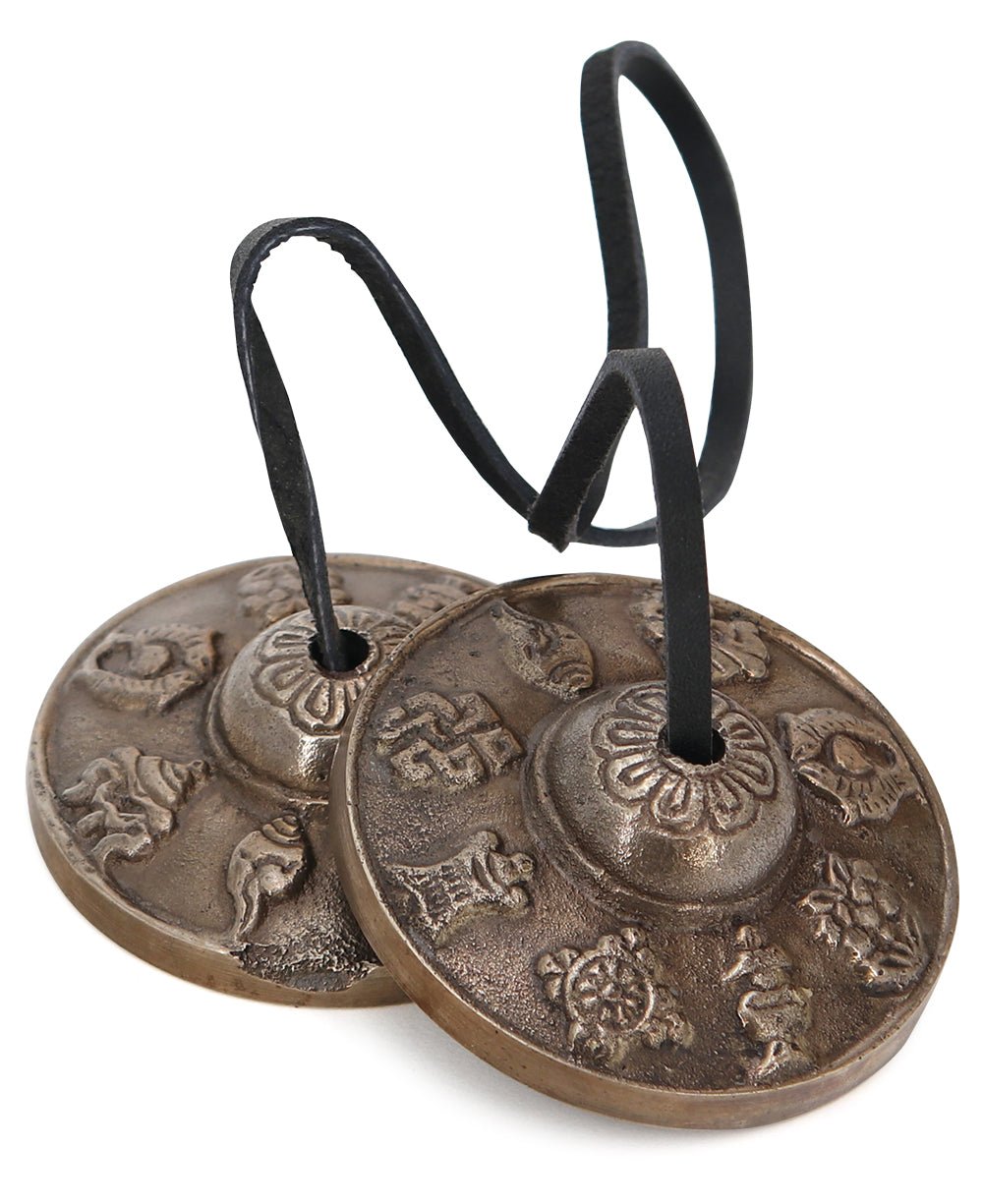 Eight Auspicious Symbols Tingsha Bell - Hand Bells & Chimes