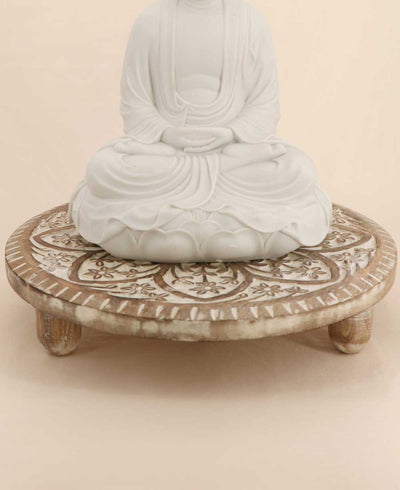 Eight Petal Lotus Flower Carved Wood Pedestal - Computer Risers & Stands