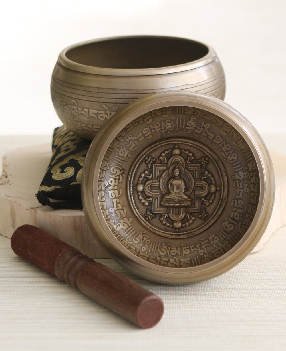 Embossed Buddha Singing Bowl with Mantra Design - Hand Bells & Chimes
