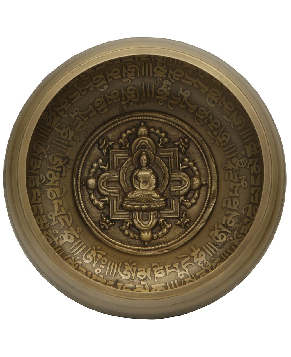 Embossed Buddha Singing Bowl with Mantra Design - Hand Bells & Chimes