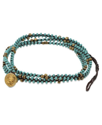 Embossed Lotus Brass Bead Wrap Bracelet - Bracelets