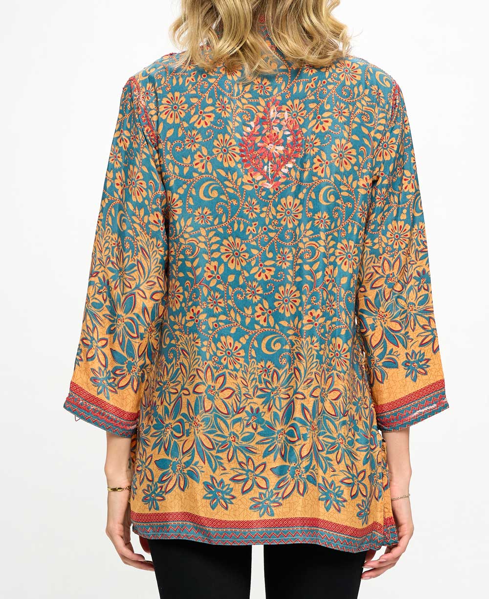 Embroidered Floral Burst Tunic Top - Shirts & Tops S