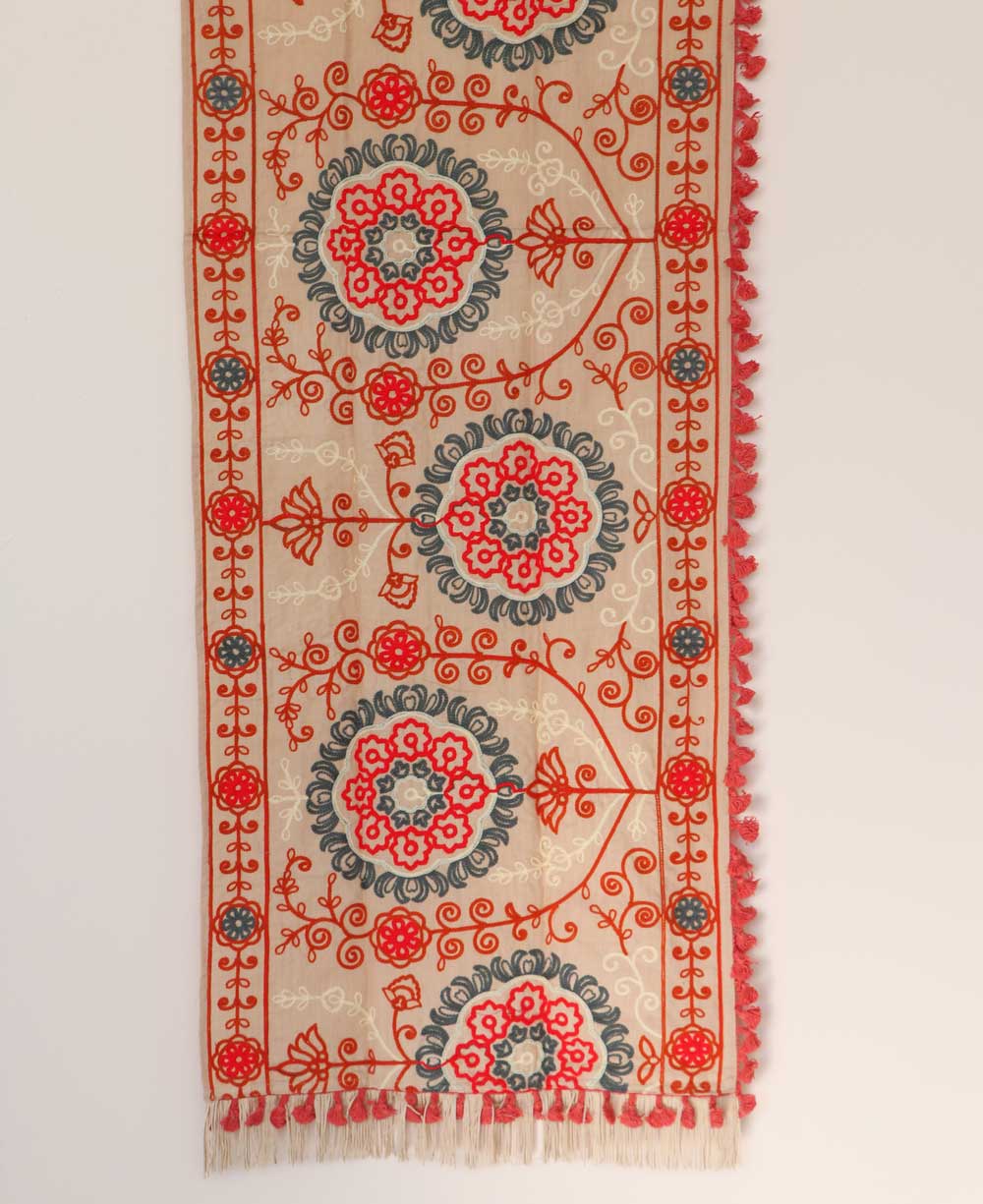Embroidered Lotus Mandala Design Handloom Scarf Shawl - Scarves