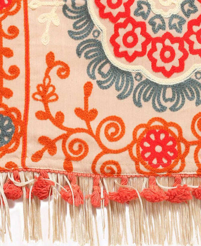 Embroidered Lotus Mandala Design Handloom Scarf Shawl - Scarves