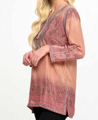 Embroidered Ombre Floral Tunic - Shirts & Tops S