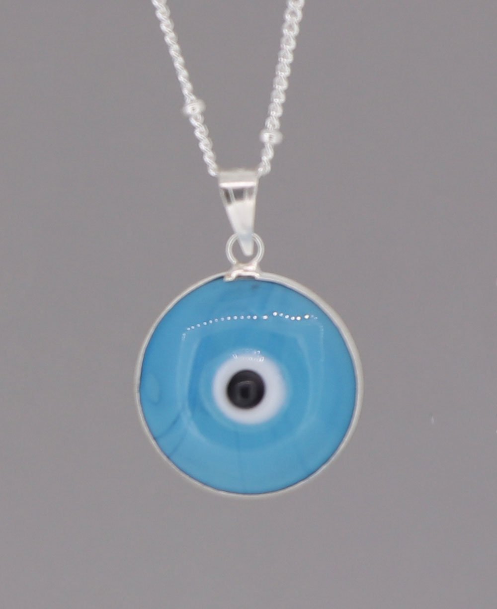 Enamel Work Small Evil Eye Charm Necklace - Necklace Aqua