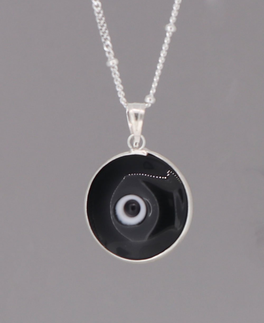 Enamel Work Small Evil Eye Charm Necklace - Necklace Black