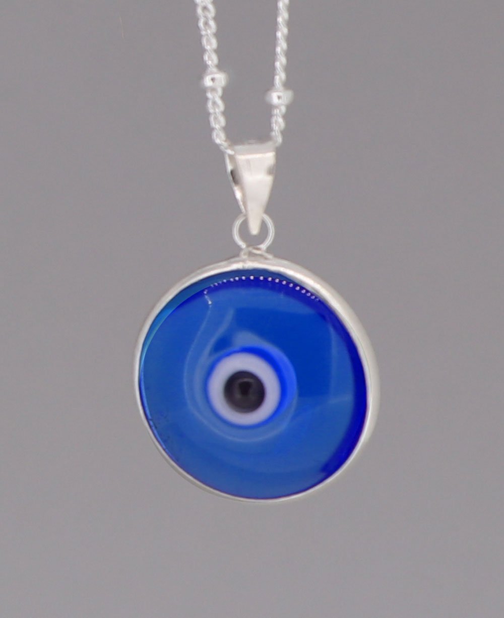 Enamel Work Small Evil Eye Charm Necklace - Necklace Cobalt