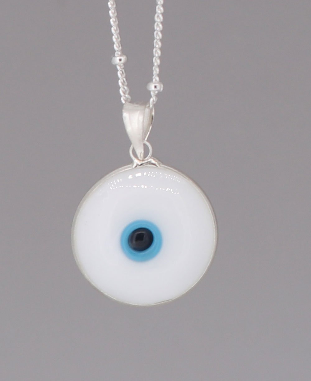 Enamel Work Small Evil Eye Charm Necklace - Necklace White