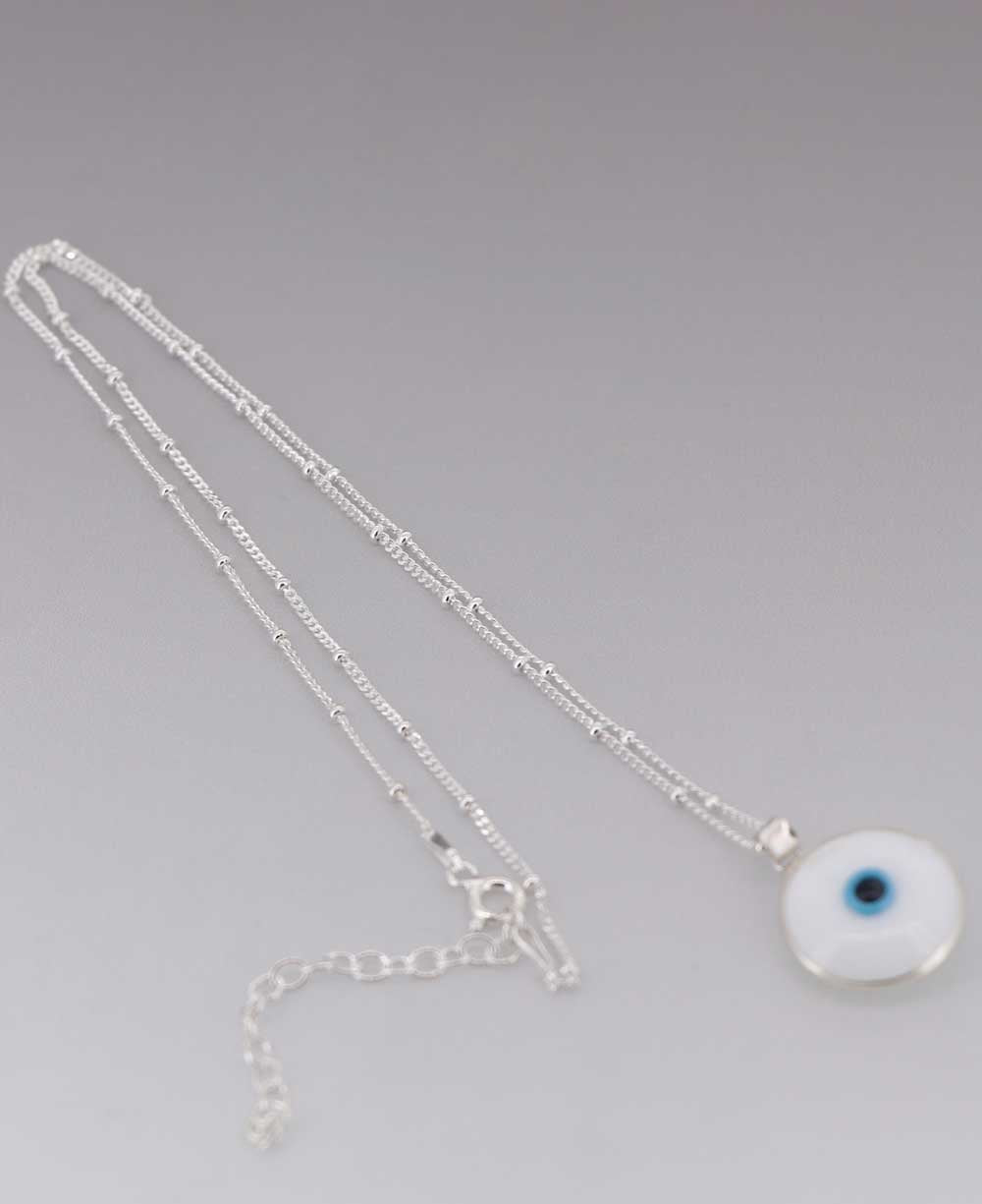 Enamel Work Small Evil Eye Charm Necklace - Necklace White