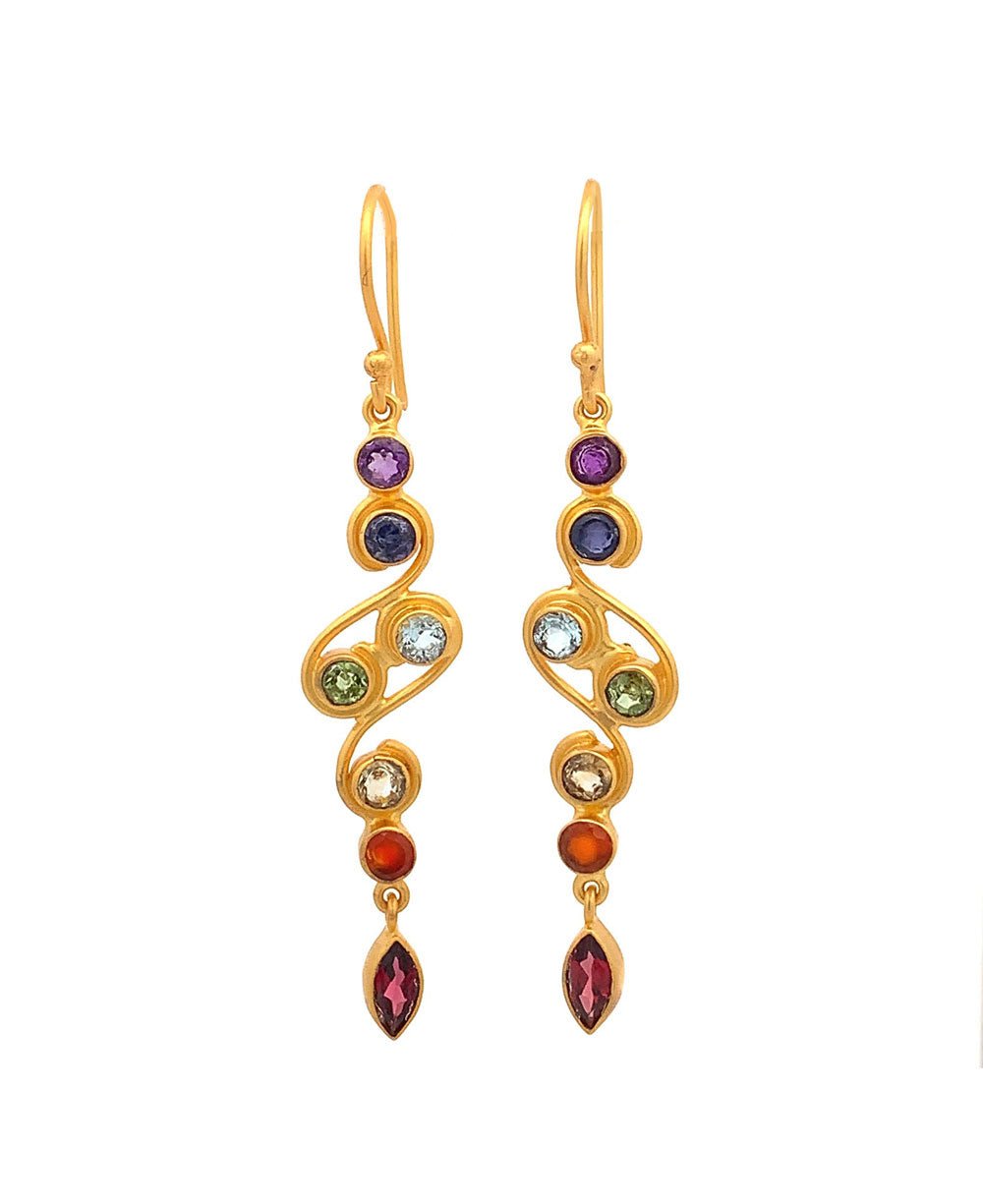 Enchanting 18K Gold Plated Swirl Chakra Gemstone Rainbow Earrings - Earrings