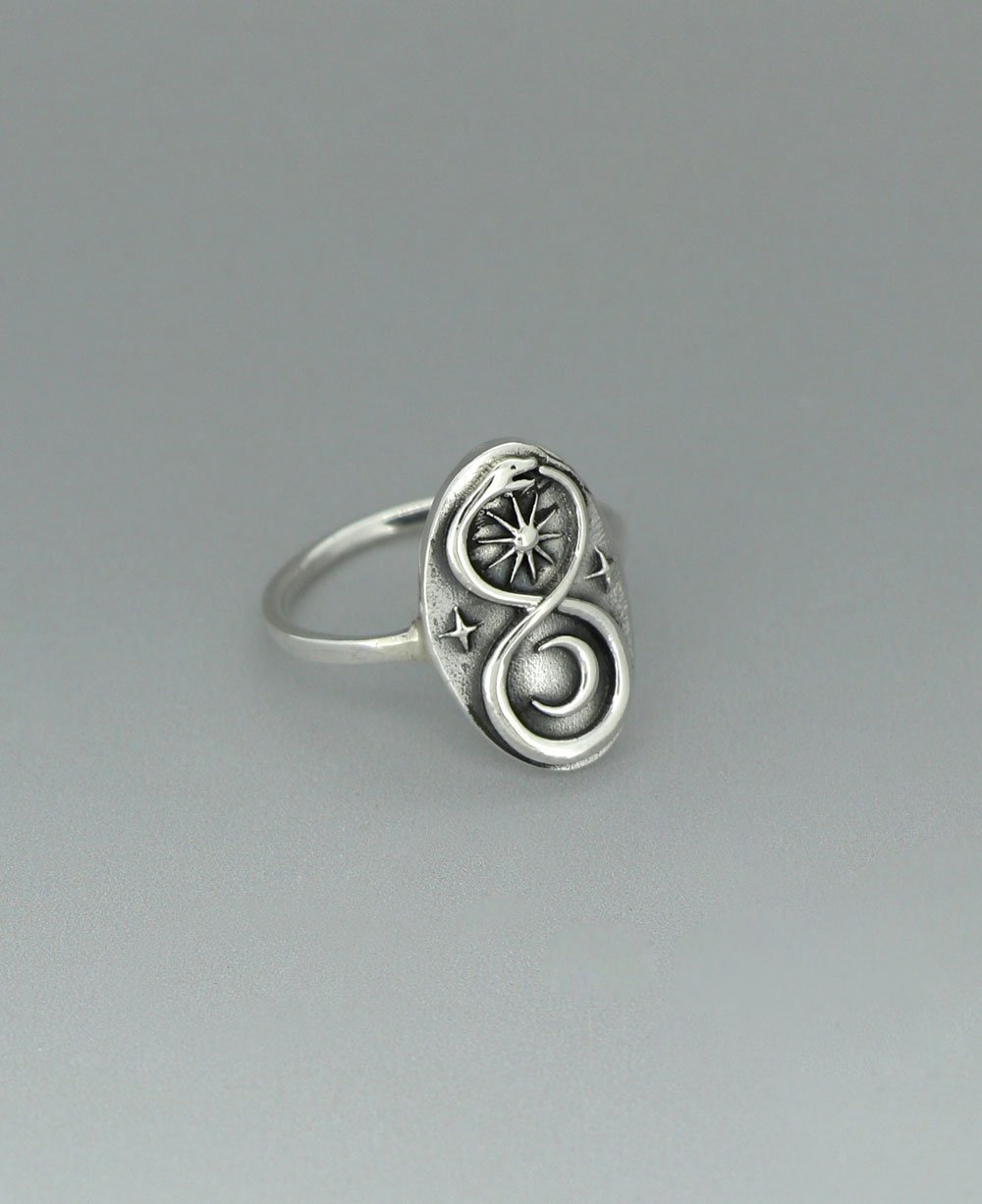 Endless Energy Sun and Moon Infinity Snake Sterling Silver Ring - Rings Size 6