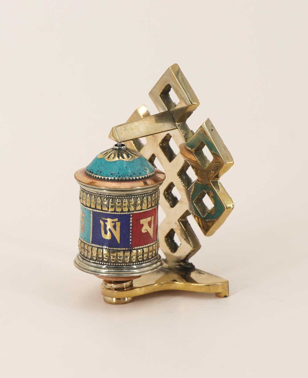 Endless Knot Design Brass Prayer Wheel - Religious Altars