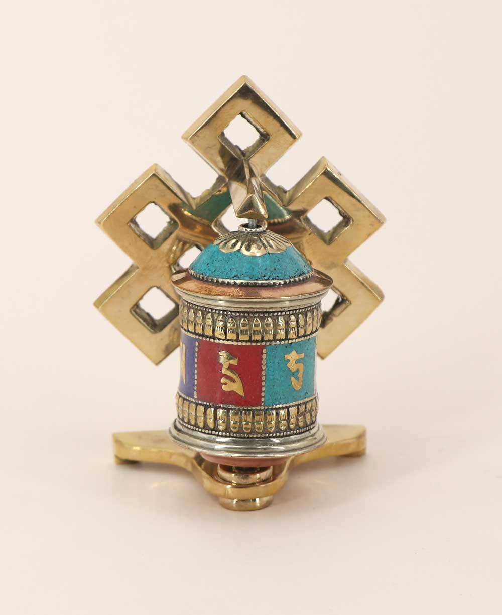 Endless Knot Design Brass Prayer Wheel - Religious Altars