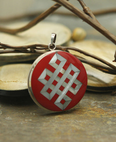 Endless Knot Pendant, Mother of Pearl and Sterling Silver - Charms & Pendants Coral