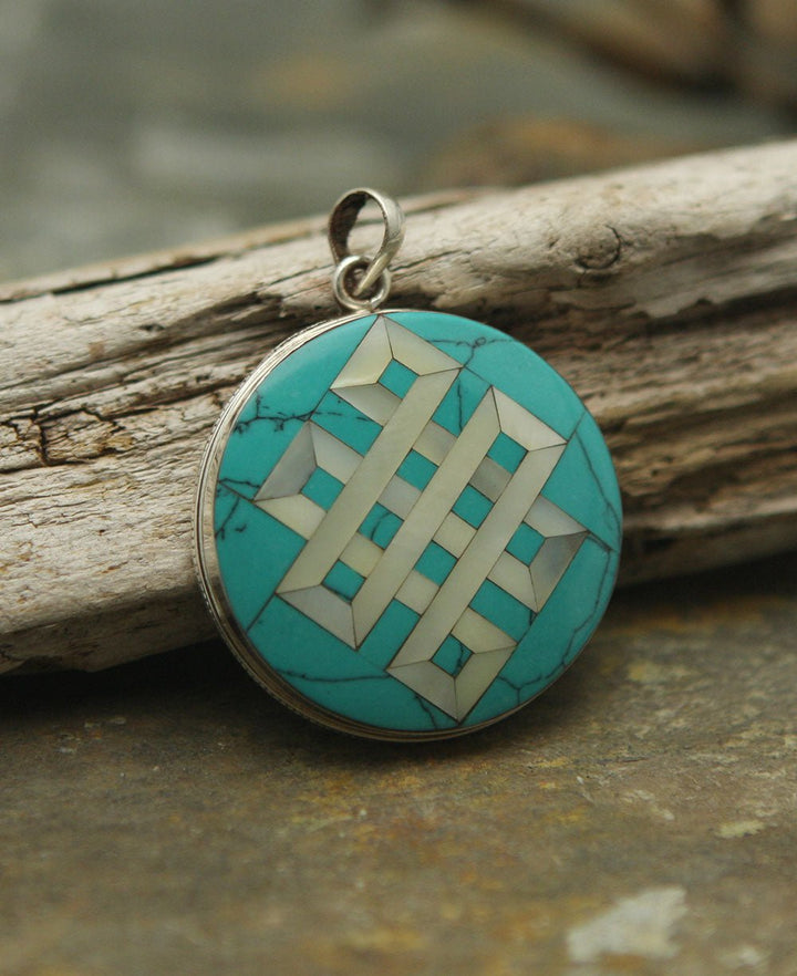 Endless Knot Pendant, Mother of Pearl and Sterling Silver - Charms & Pendants Turquoise