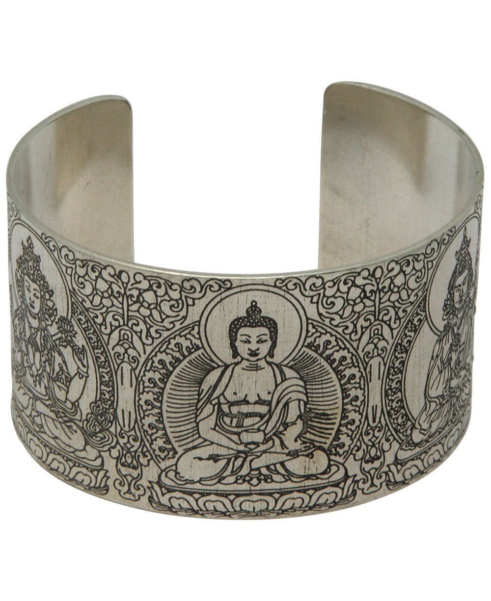 Engraved Buddhas and Dragon Cuff Bracelet, Nepal - Bracelets