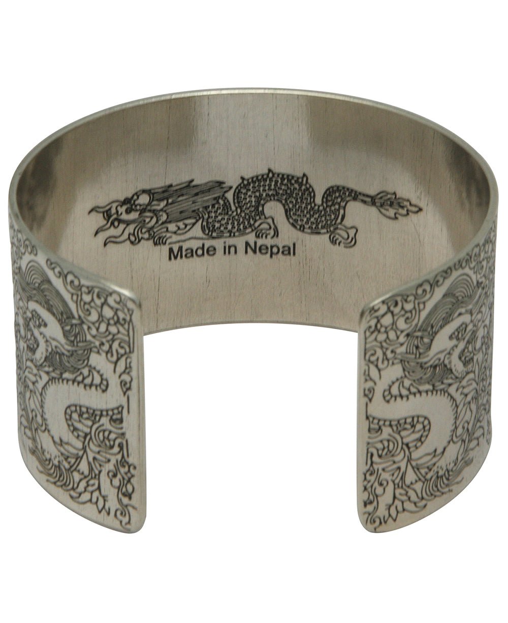 Engraved Buddhas and Dragon Cuff Bracelet, Nepal - Bracelets