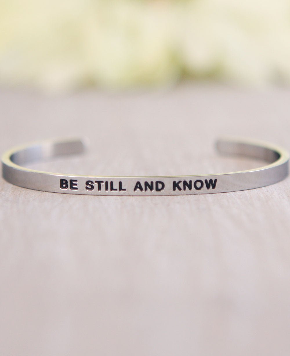 Engraved Metal Cuff Bracelet, Be Still and Know - Bracelets