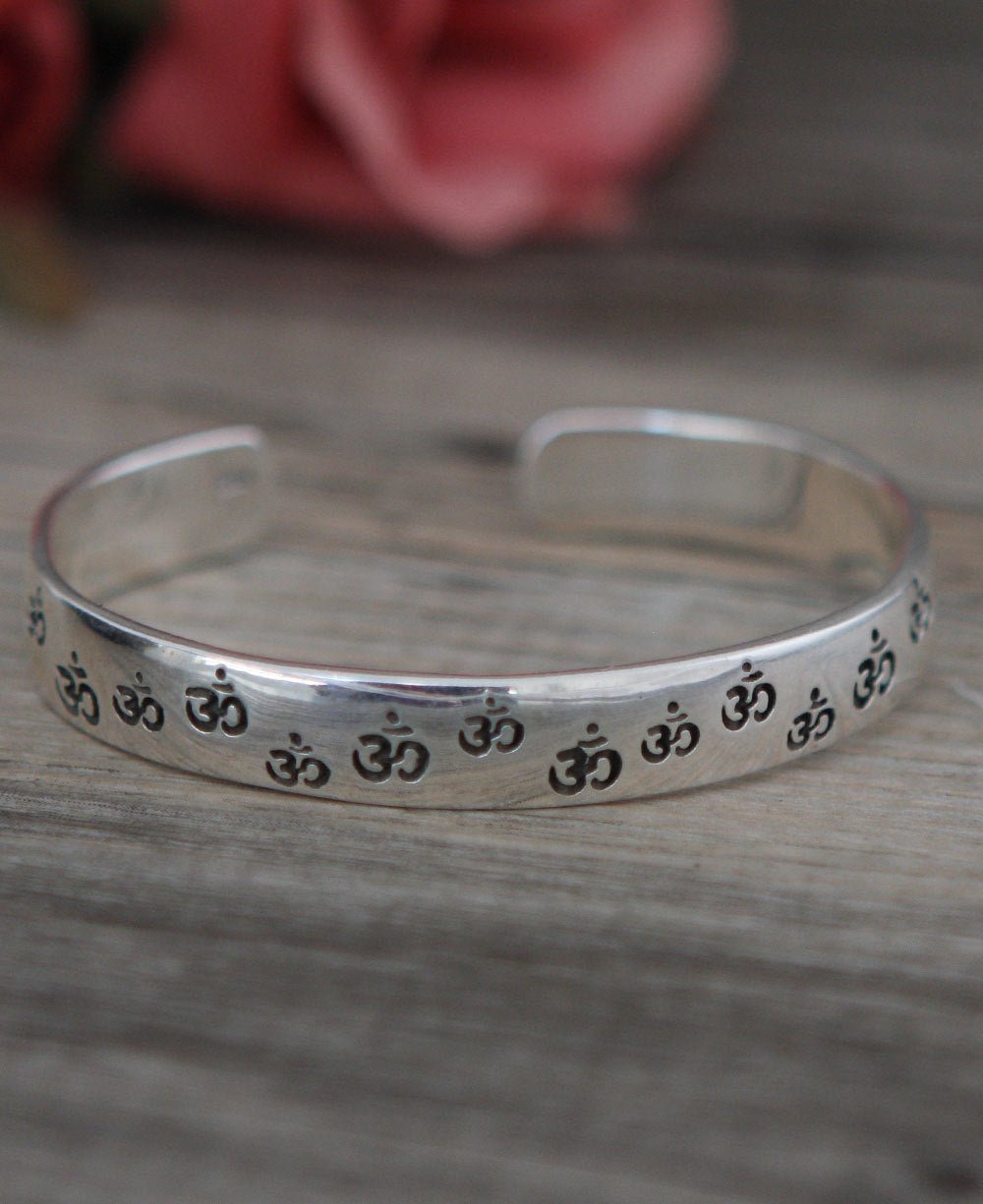 Etched Sterling Silver Om Cuff Bracelet - Bracelets