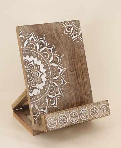 Fair Trade Carved Mandala Design Tablet And Book Stand - Book Stands & Rests