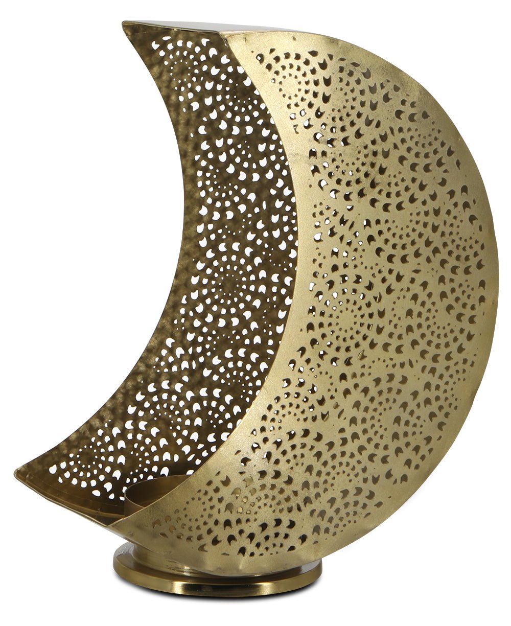 Fair Trade Moon Shaped Cutout Lantern Candle Holder - Candle Holders Gold
