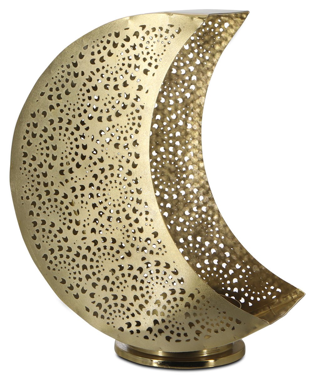 Fair Trade Moon Shaped Cutout Lantern Candle Holder - Candle Holders Gold