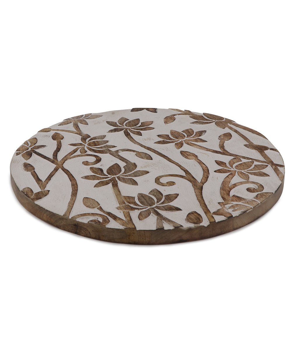 Fairtrade And Hand Carved Lotus Wood Round Wall Hanging - Posters, Prints, & Visual Artwork