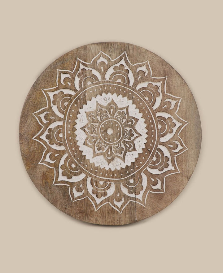 Fairtrade And Hand Carved Wood Mandala Round Wall Hanging - Posters, Prints, & Visual Artwork