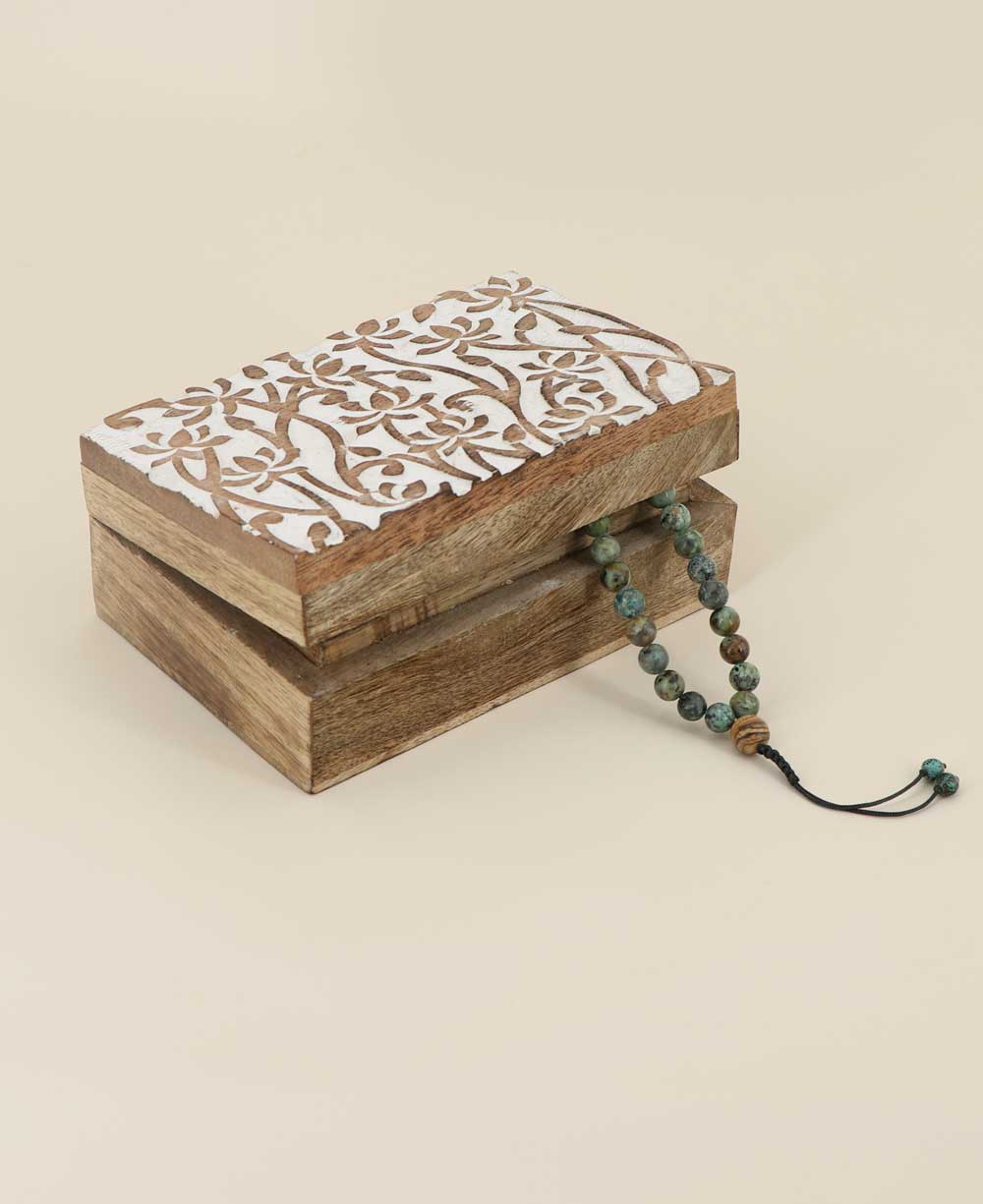 Fairtrade Carved Lotus Mala or Keepsake Wood Box - Gift Boxes & Tins