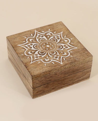 Fairtrade Carved Mandala Design Keepsake Wood Box - Gift Boxes & Tins
