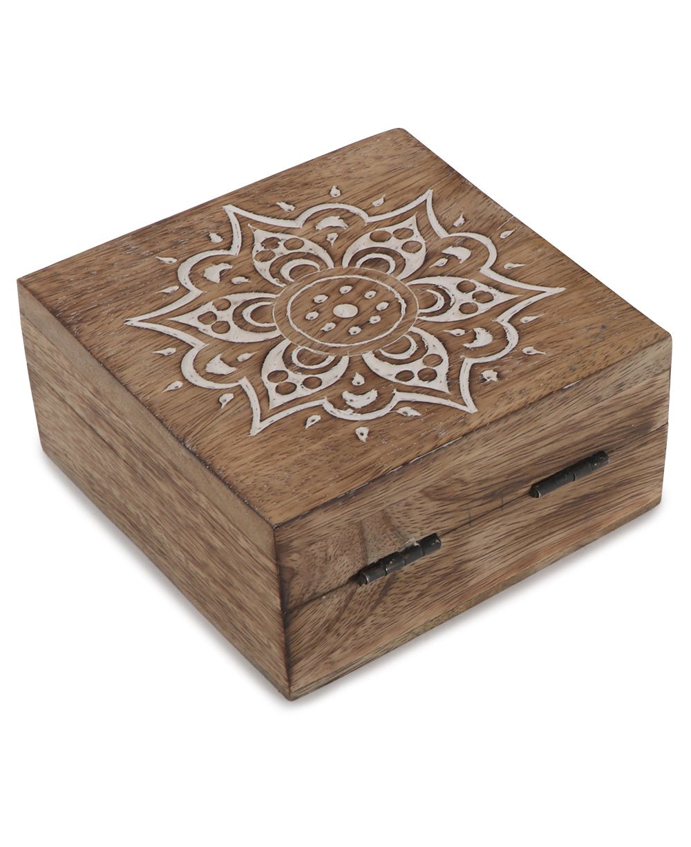 Fairtrade Carved Mandala Design Keepsake Wood Box - Gift Boxes & Tins