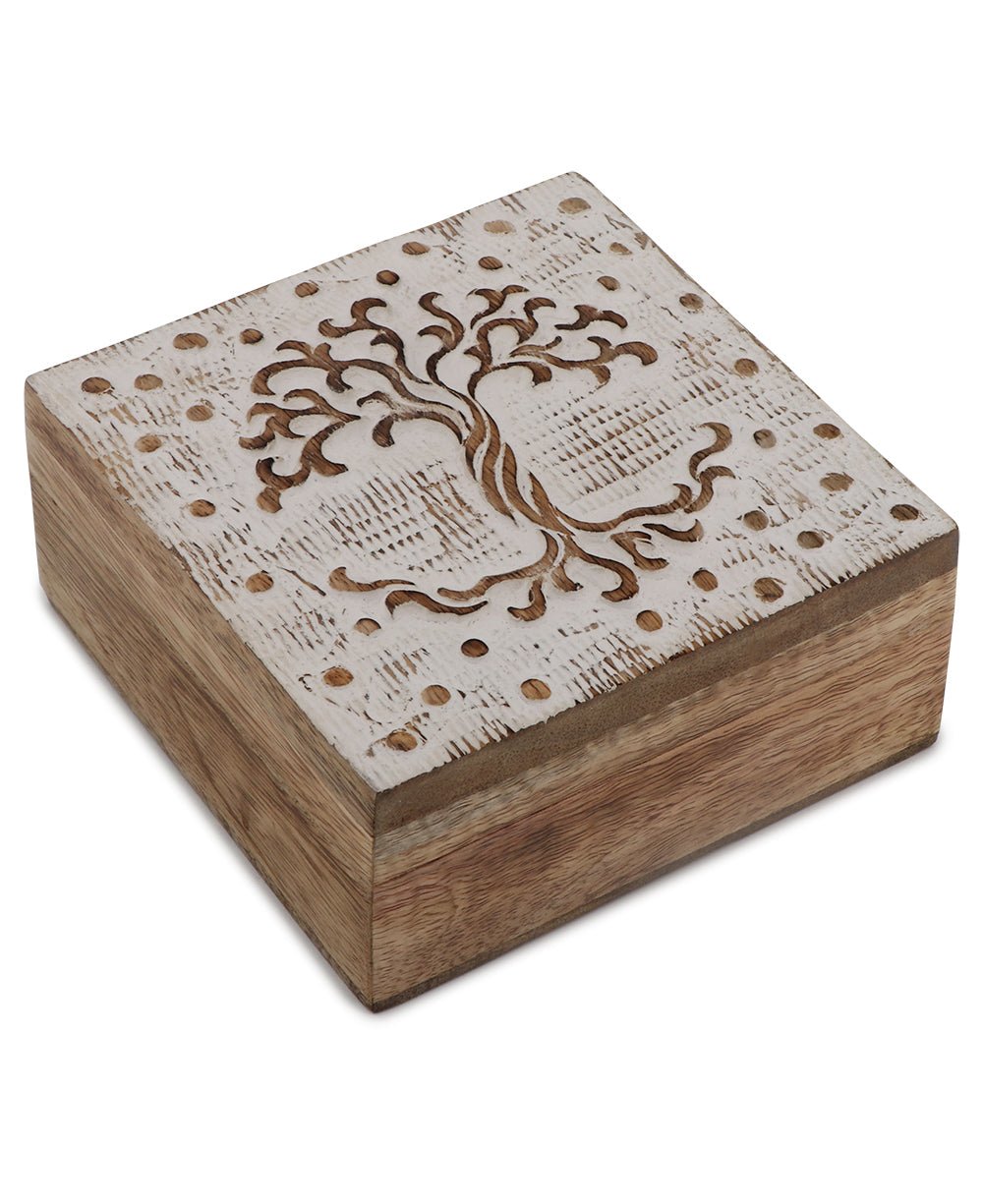 Fairtrade Carved Tree of Life Design Keepsake Wood Box - Gift Boxes & Tins