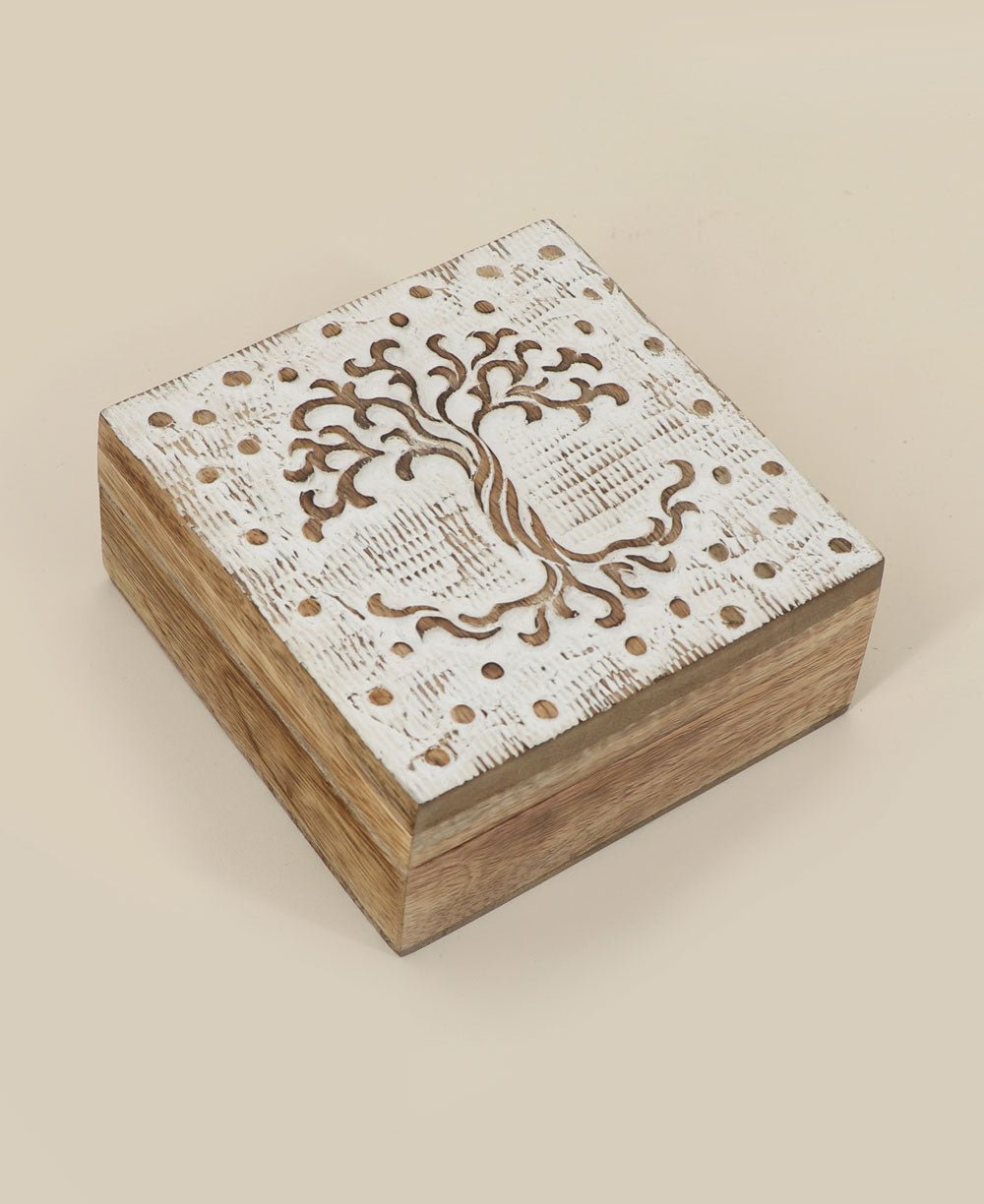 Fairtrade Carved Tree of Life Design Keepsake Wood Box - Gift Boxes & Tins
