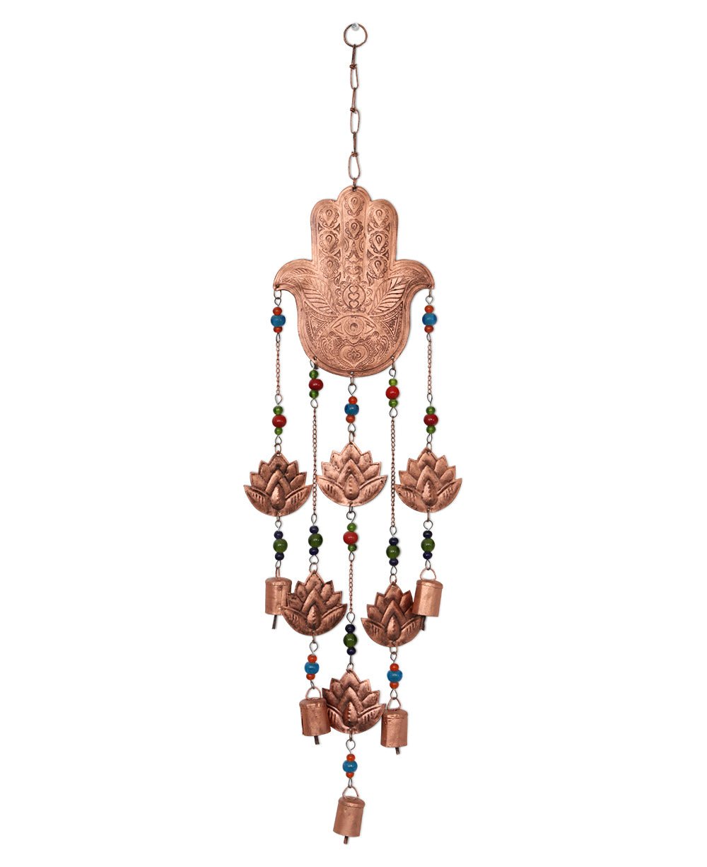 Fairtrade Hamsa Lotus Chime with Indian Bells - Wind Chimes