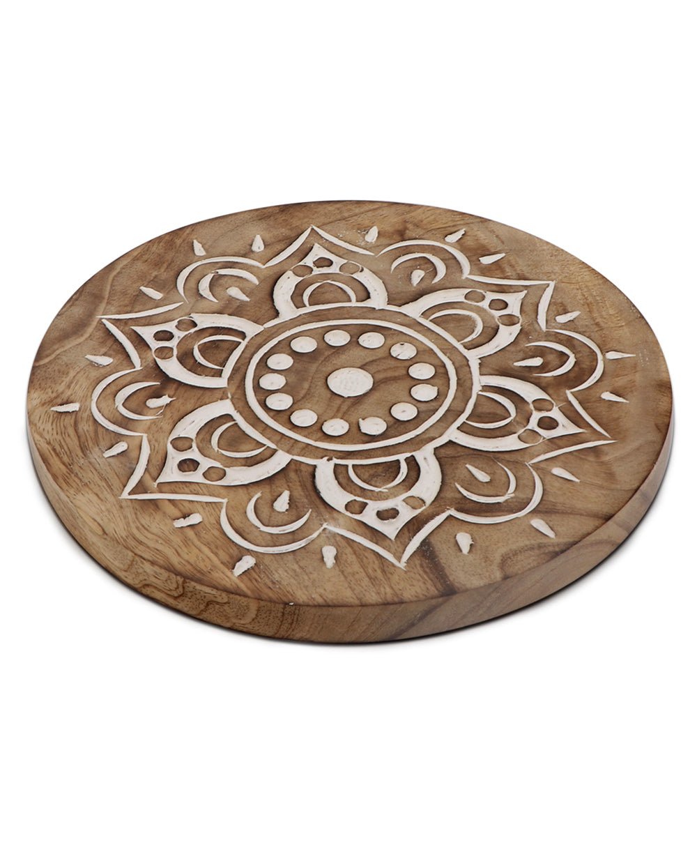 Fairtrade Hand Carved Wood Mandala Trivet - Trivets