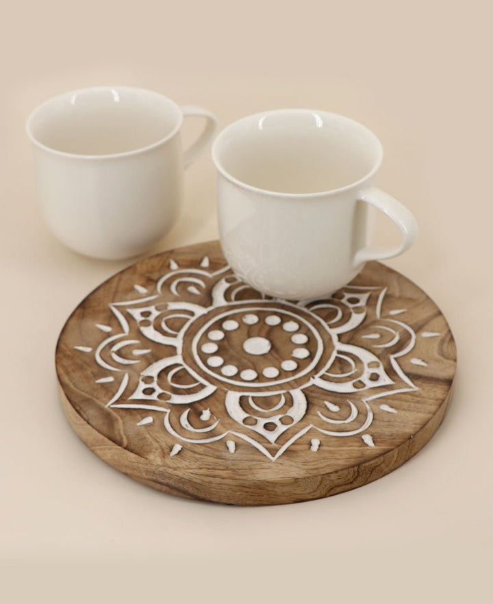 Fairtrade Hand Carved Wood Mandala Trivet - Trivets