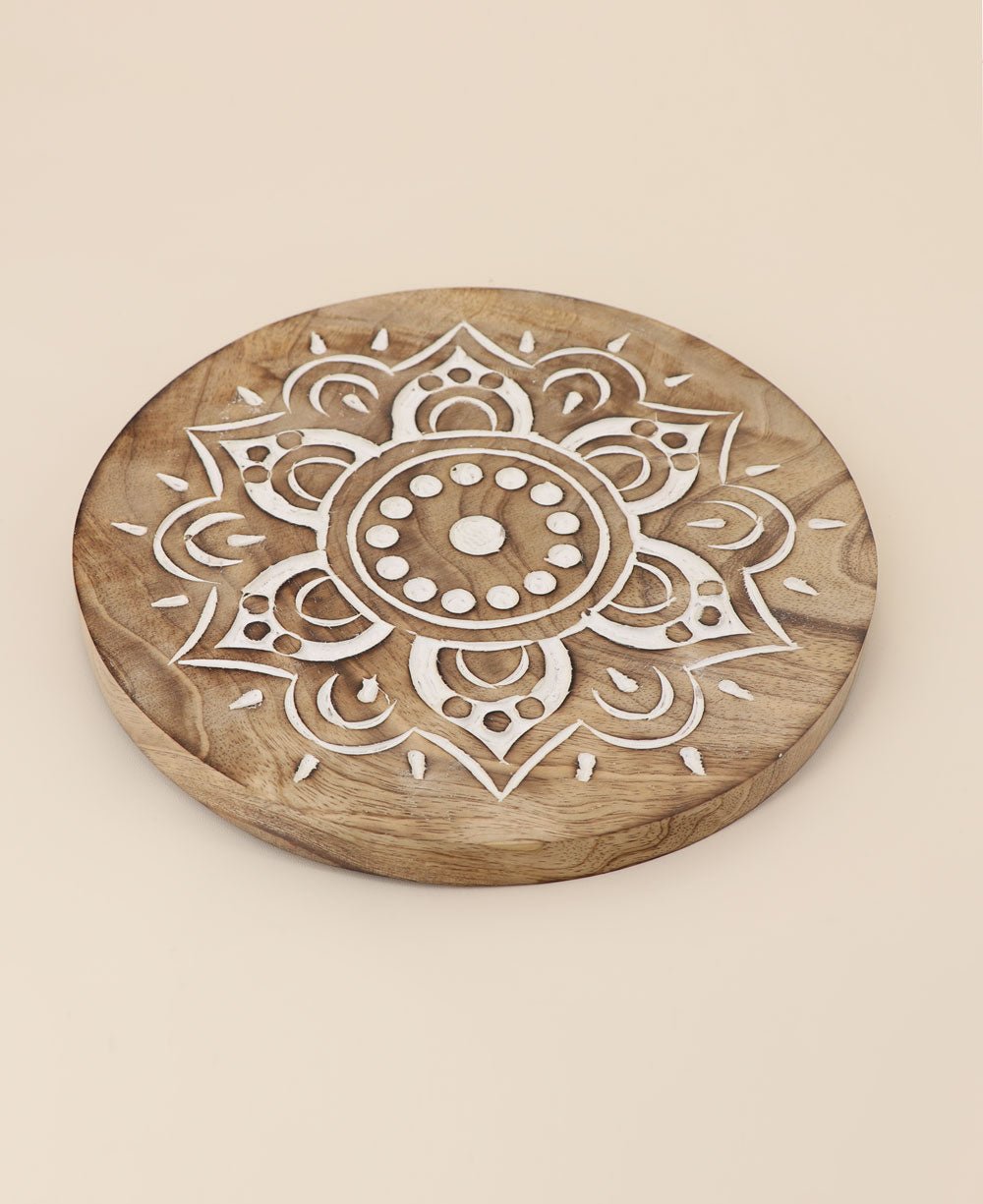 Fairtrade Hand Carved Wood Mandala Trivet - Trivets