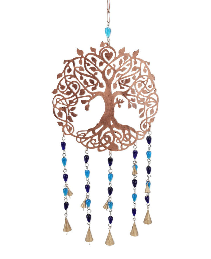 Fairtrade Recycled Metal Copper-Tone Tree of Life Bell Chime Wall Hanging - Wind Chimes