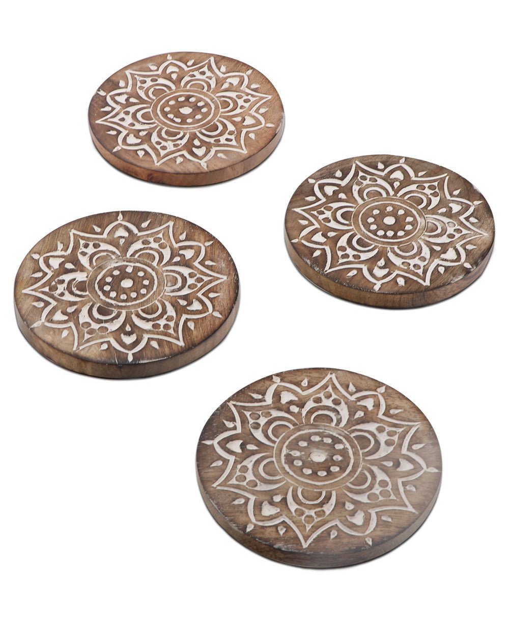 Fairtrade Set of 4 Mandala Wood Coasters - Coasters